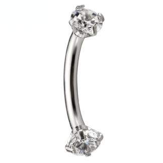 16G Silver & Crystal 8mm Stainless Steel Internally Threaded Double CZ Gem Curved Barbell Eyebrow Tragus Piercings 3