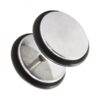 16g 6mm Silver Surgical Steel Rubber O Ring Fake 10mm Plug Tunnel Cartilage Ears Stud