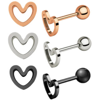 16g Heart 6mm Titanium Anodised Surgical Steel Tragus Helix Cartilage Ear Stud Piercing