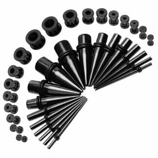 Black Surgical Stainless Steel Screw Fit Plugs & Tapers Stretching Kit  (36PC) (14GA   00GA)