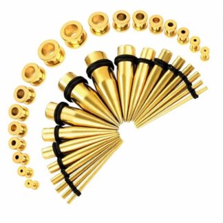 Gold Surgical Stainless Steel Screw Fit Plugs & Tapers Stretching Kit  (36PC) (14GA   00GA)