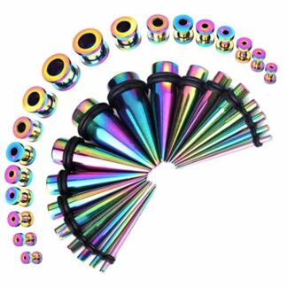 Rainbow Surgical Stainless Steel Screw Fit Plugs & Tapers Stretching Kit (36PC) (14GA   00GA)