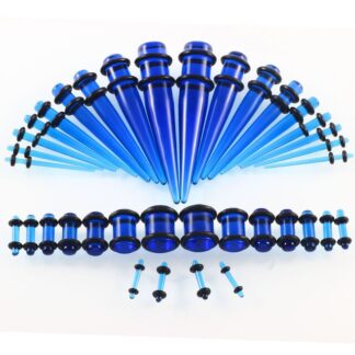 Transparent Blue Acrylic Plugs & Tapers Stretching Kit (36PC)