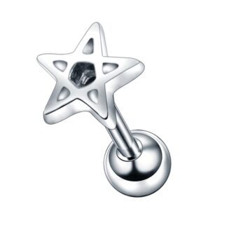 16g Silver Surgical Stainless Steel Pentagram Star 6mm Cartilage Tragus Rook Ear Stud Piercing