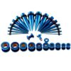 Dark Blue Surgical Stainless Steel Screw Fit Plugs & Tapers Stretching Kit (14GA   00GA)