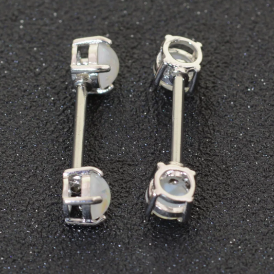 14g 316L Stainless Steel Large Opalite Gem Nipple Piercing Barbell Cartilage Piercings   White 2