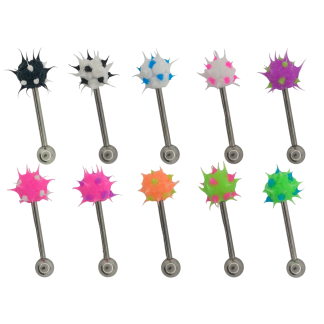 14g Coloured Spikey Silicone 316L Stainless Steel Tongue Barbell Piercing   All Colours
